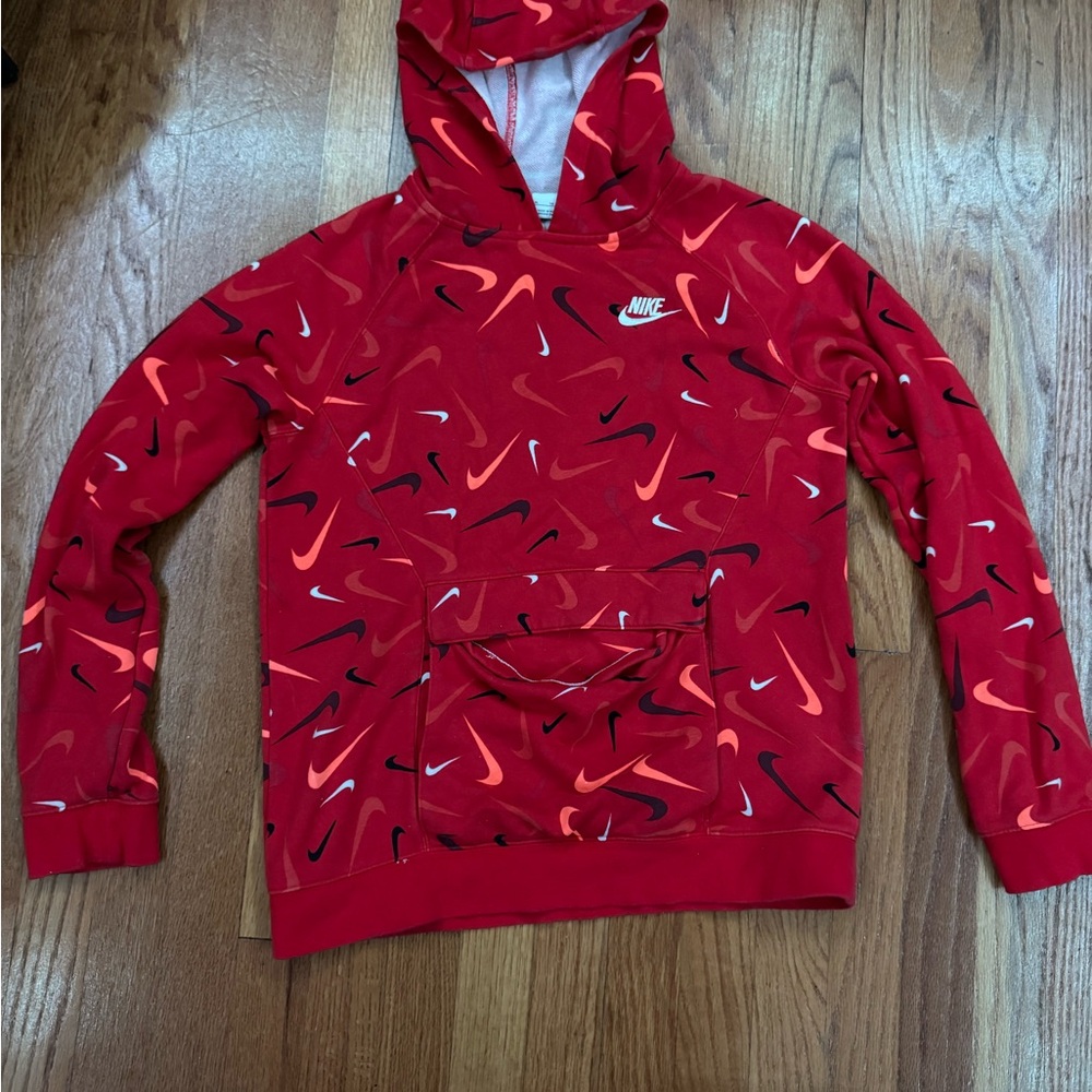 Nike Red Hoodie with Swoosh Design